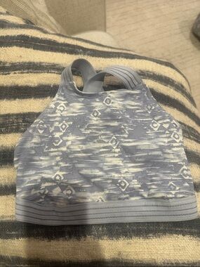 FP Movement by Free People Light Blue Patterned High-Neck Sports Bra